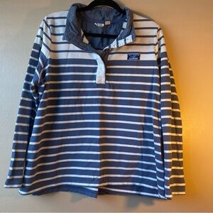 Vintage LL Bean Long Sleeve Nautical Button Up 90s Strip Cotton Top Size 1X